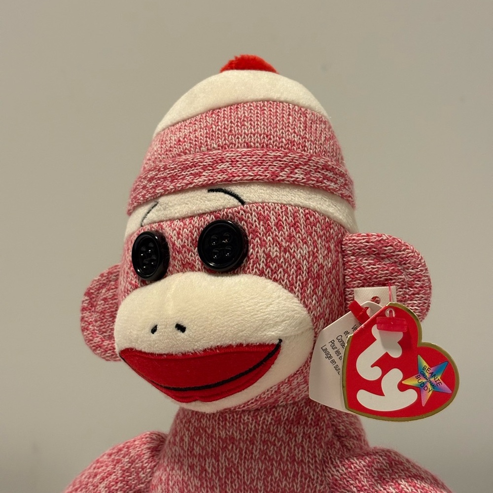 Ty Beanie Babies Pink Socks the Sock Monkey Plush Toy w/ Tag Rare Retired 16in